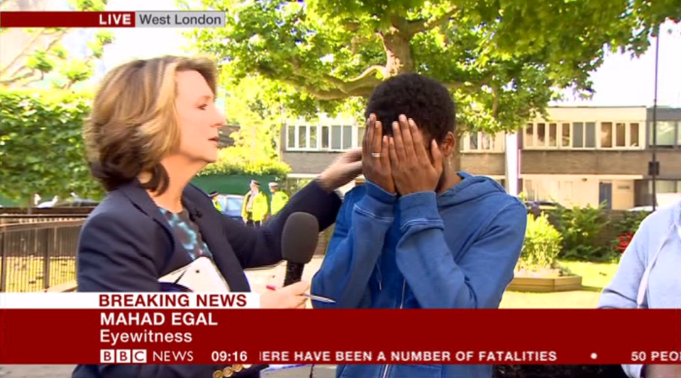 He was comforted by Victoria Derbyshire as he wept on TV this morning