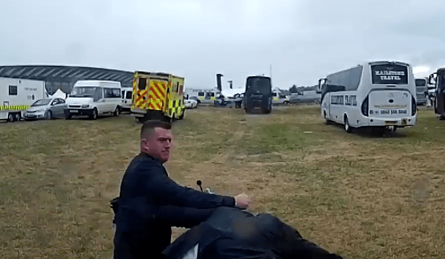  Former EDL leader Tommy Robinson is seen brawling with another man at Royal Ascot