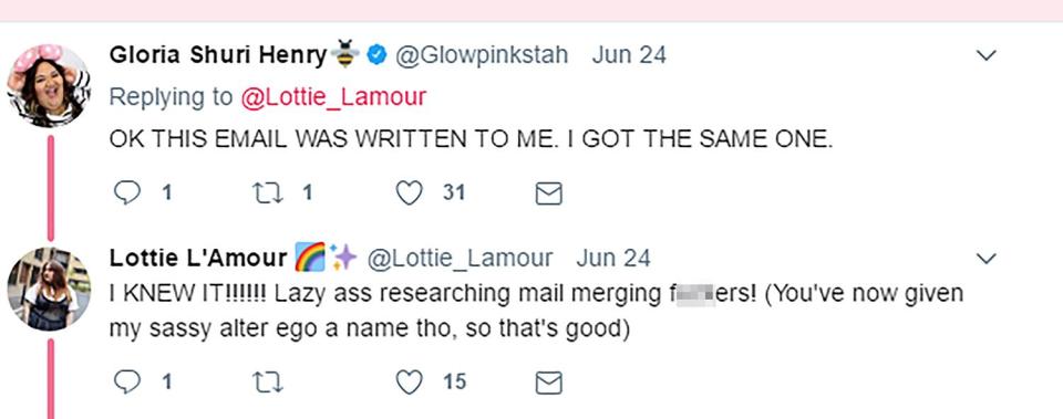  When Lottie took to Twitter, she later found that some of her other plus size blogger friends had also received the same email from the production company