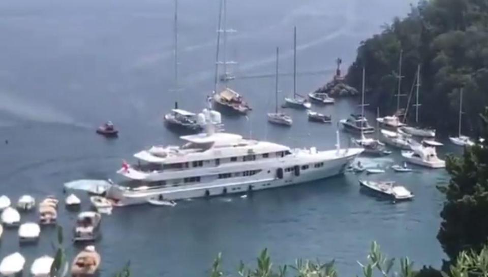  The yacht was filmed reversing into other boats from a nearby hilltop in Portofino