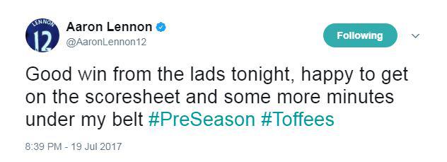  Aaron Lennon tweeted his pleasure at being back