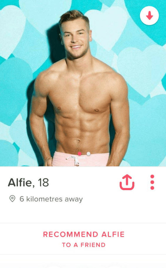  One of Chris Hughes' Twitter followers drew his attention to this Tinder profile using his Love Island publicity photo under the name Alfie