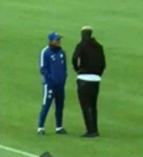  Antonio Conte and Tiemoue Bakayoko were pictured on the pitch at Chelsea's Cobham training ground