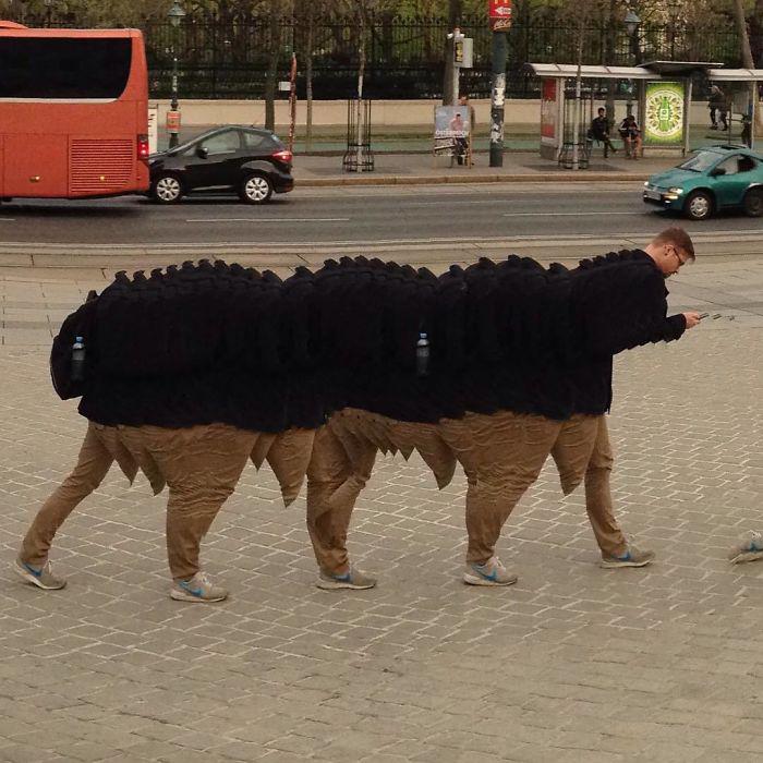  Half man, half creature: This guy looks like a human-dinosaur hybrid thanks to a well-captured panoramic