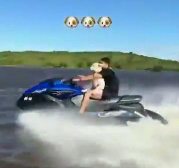  Wantaway striker Diego Costa took his pet pup for a ride on the jet-ski