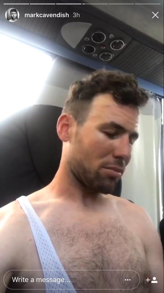  Mark Cavendish looked down in the dumps following his horrific crash