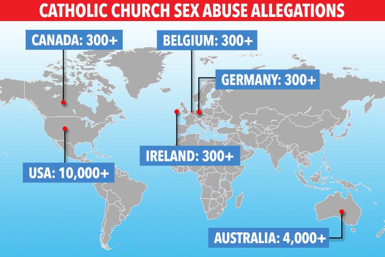  This map shows the number of sex abuse allegations made against the Catholic Church in various countries around the world