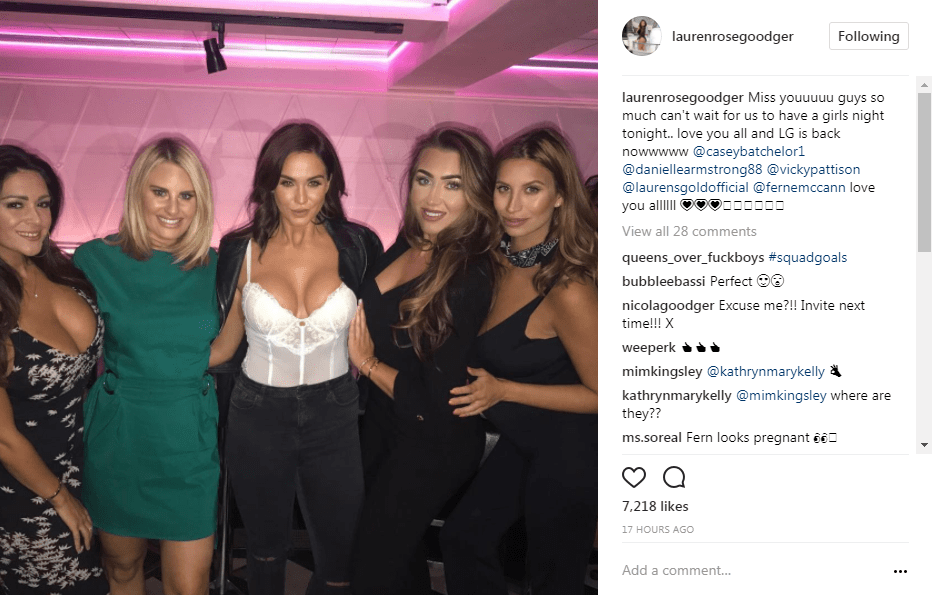  Lauren was all smiles when she was reunited with her pals, from left: Casey Batchelor, Danielle, Vicky Pattison, Lauren and Ferne McCann