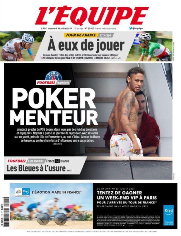  French newspaper L'Equipe dedicated a front page and an inside spread to the complicated deal