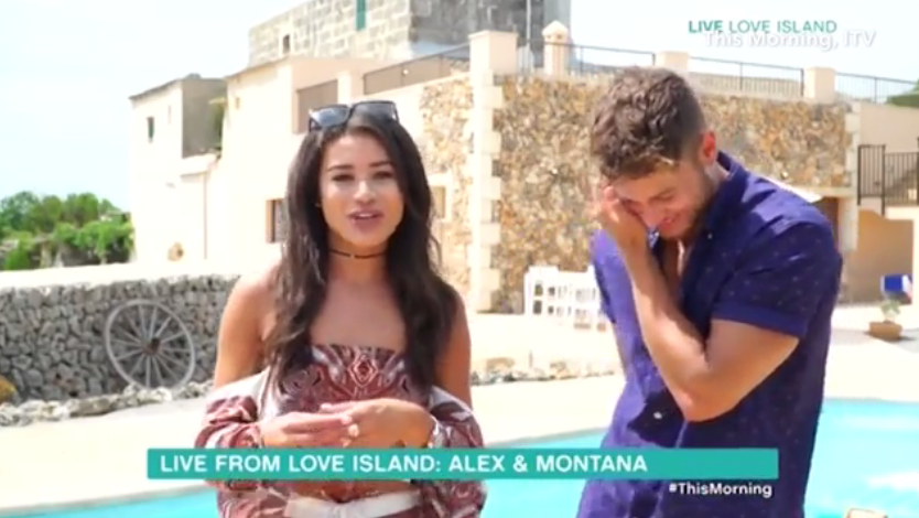 Alex looked shy as the hosts asked him and Montana about their romance