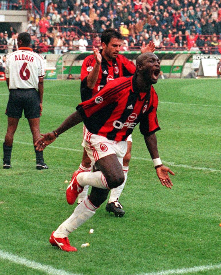  George Weah celebrates a goal while playing for AC Milan