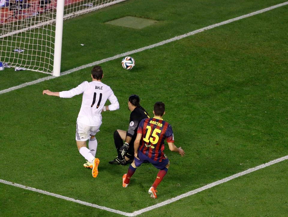  Gareth Bale famously raced past Marc Bartra to net in 2014 Copa del Rey final