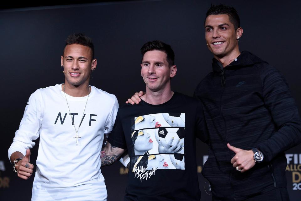  Neymar and Cristiano Ronaldo join Lionel Messi at a Ballon D'Or event