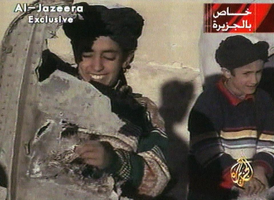  Footage broadcast in 2001 shows Hamza bin Laden holding what the Taliban said was a piece of US helicopter wreckage