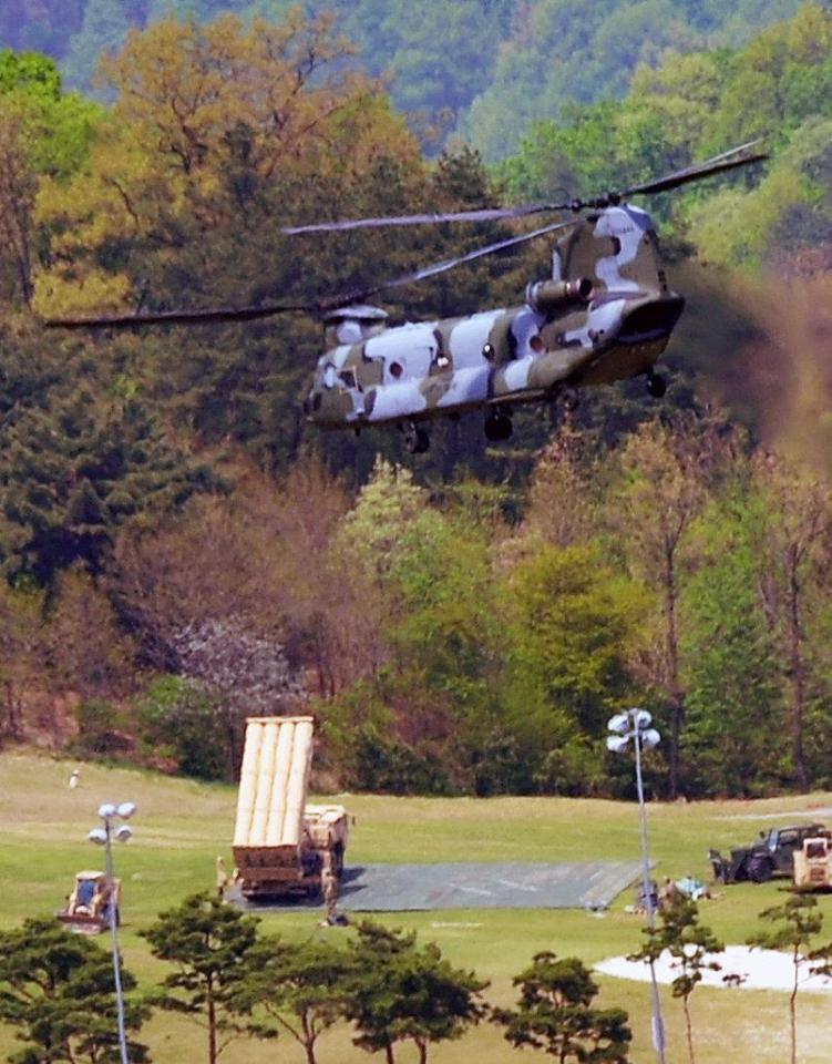  A Terminal High Altitude Area Defense (THAAD) interceptor (L bottom) is seen in Seongju, South Korea