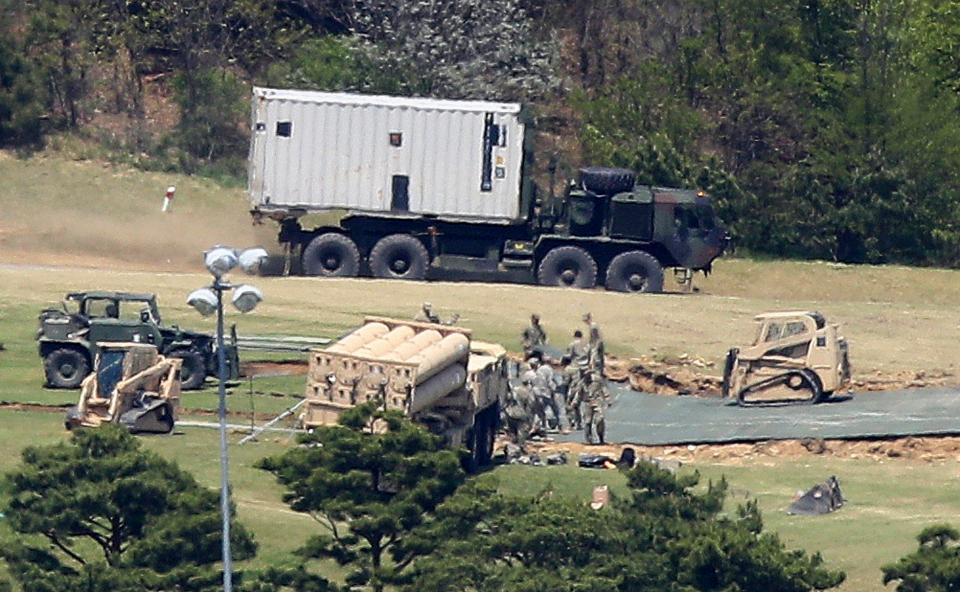  A fully deployed Terminal High Altitude Area Defence (THAAD) system at a golf course in South Korea