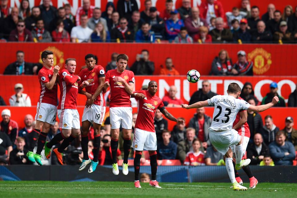  Sigurdsson shows his quality with a great free kick at Old Trafford last season