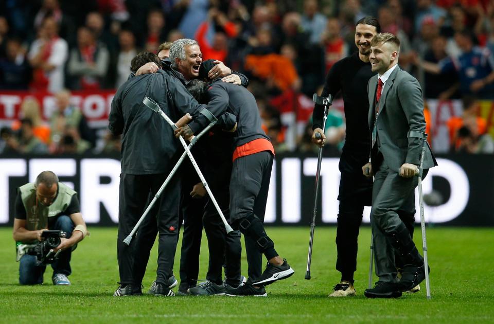  Luke Shaw supported Manchester United from the sidelines during their Europa League win