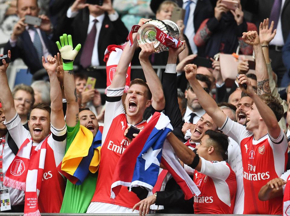  Per Mertesacker started the FA Cup final victory over Chelsea after suffering an injury nightmare for much of the season