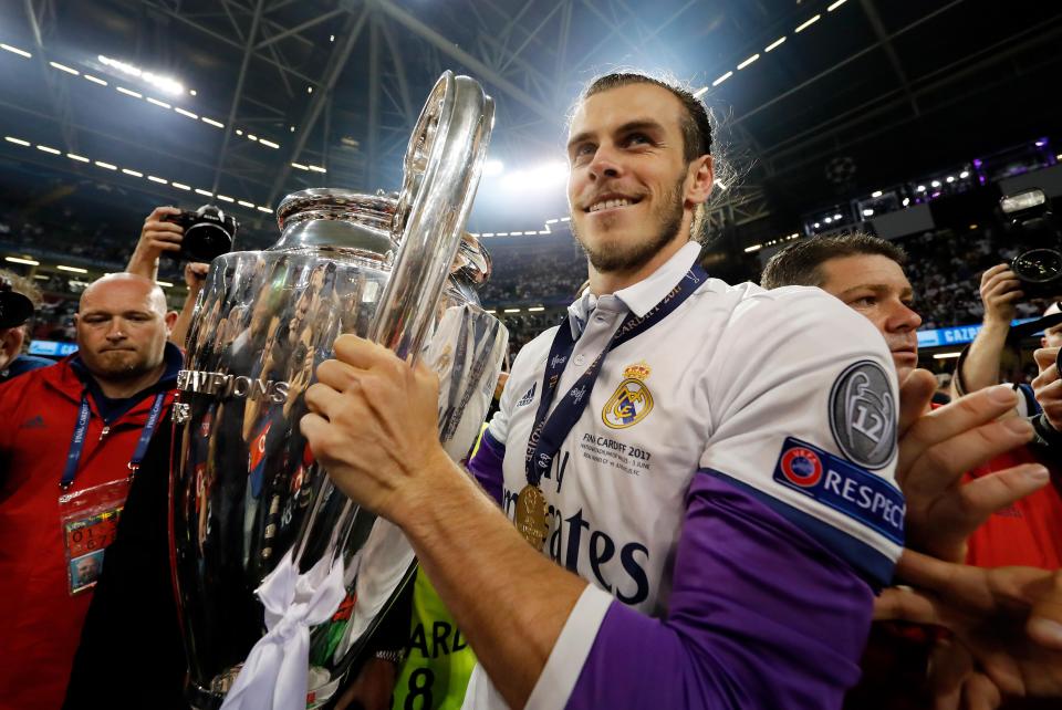  Gareth Bale celebrates after Real Madrid win the Champions League last season