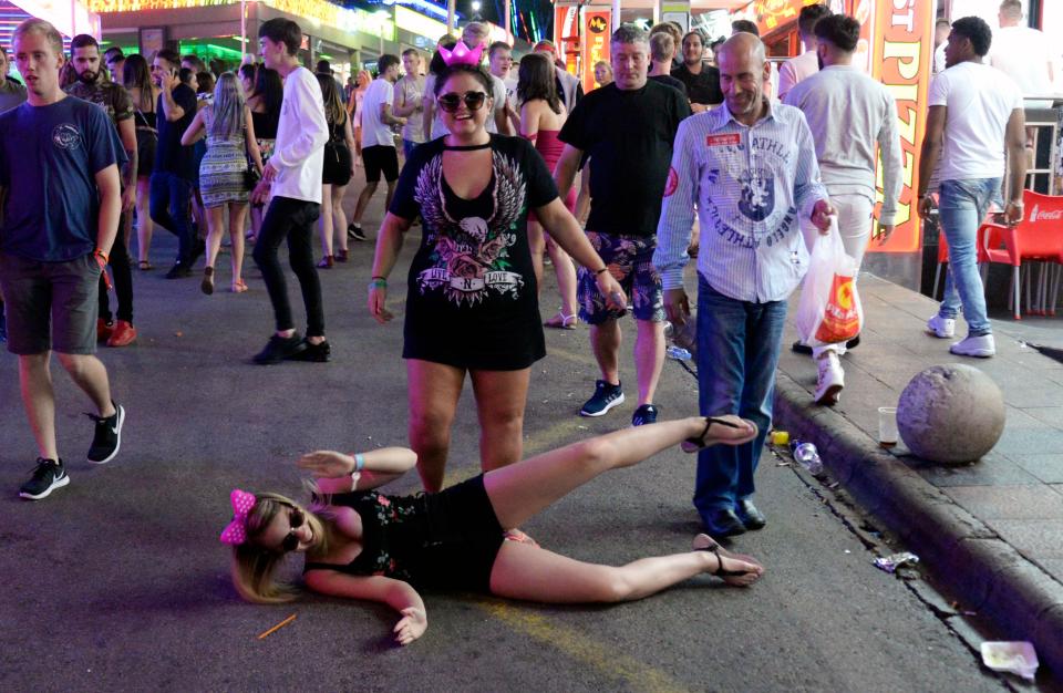  Pals look to be enjoying the nightlife in the popular Magaluf street