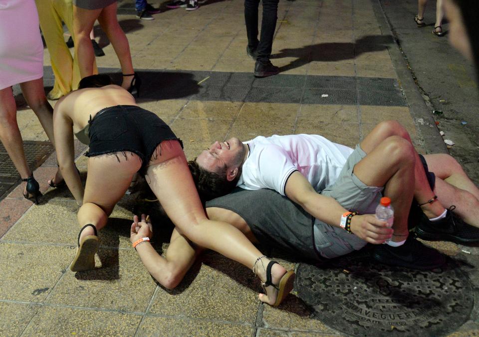  Laughing Brits have fun as they enjoy holiday in Magaluf