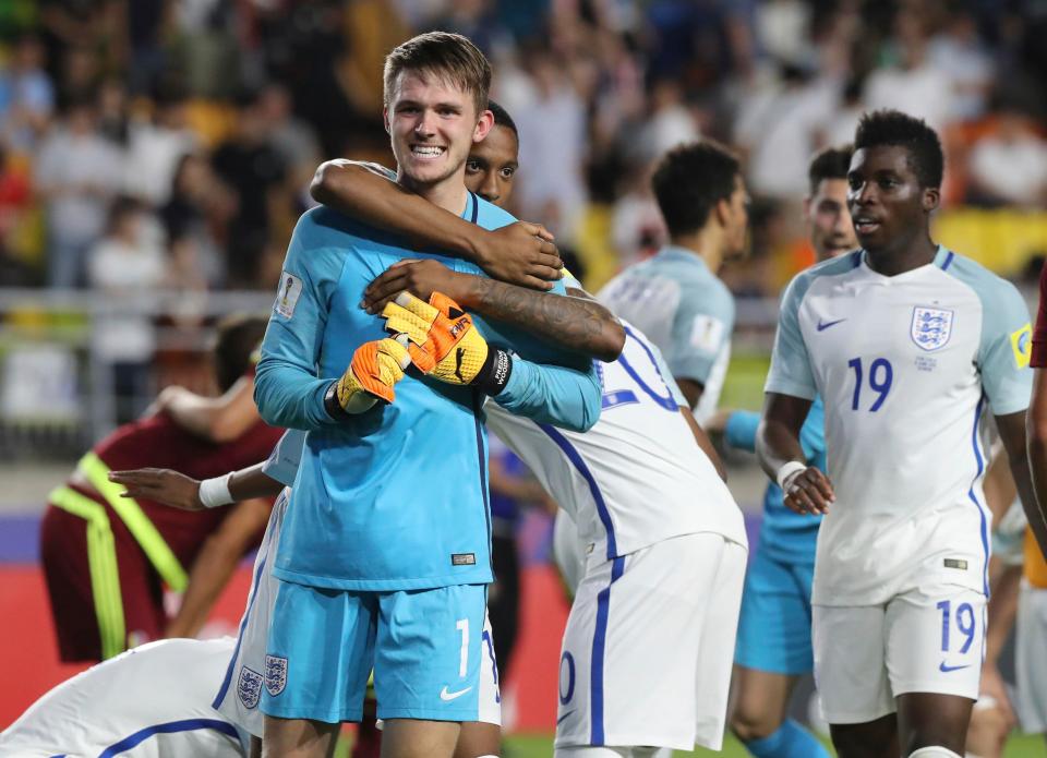  Freddie Woodman celebrates as England won the Under-20 World Cup glory