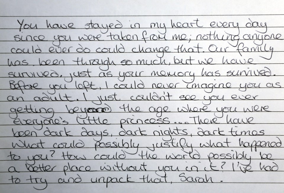 Sara writes to Sarah ‘you have stayed in my heart’