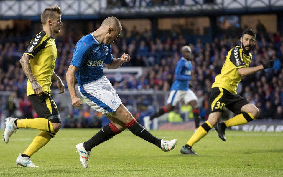  Kenny Miller nets the only goal against Progres Niedercorn at Ibrox