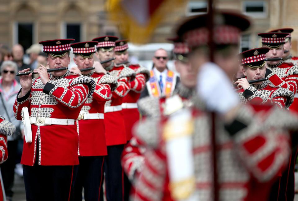  Proud flute players pictured at today's march which was attended by thousands of spectators