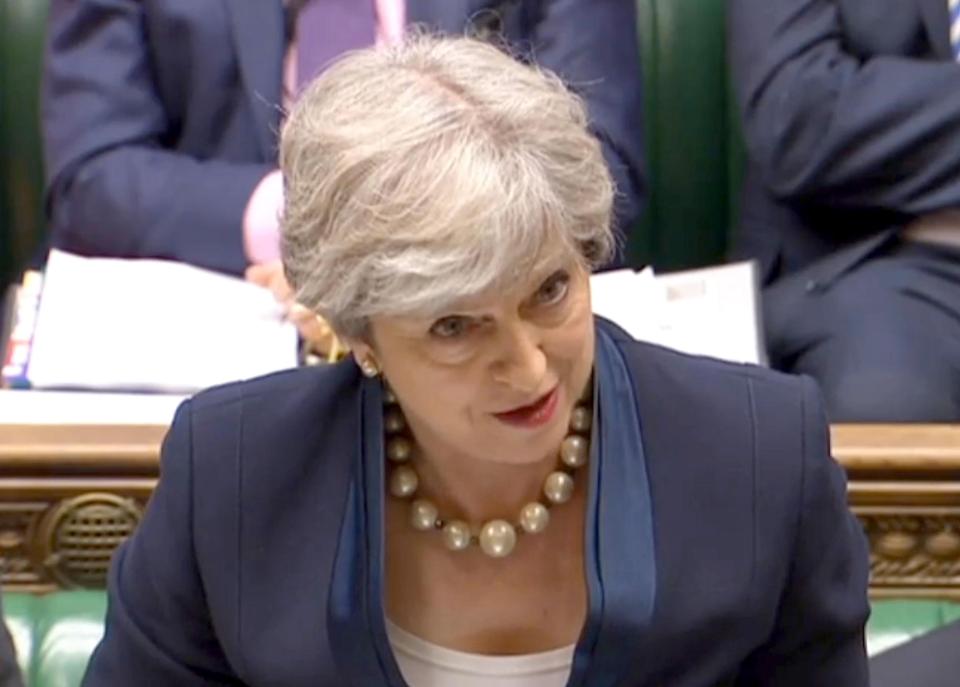  Theresa May in Parliament today during Prime Minister's Question Time