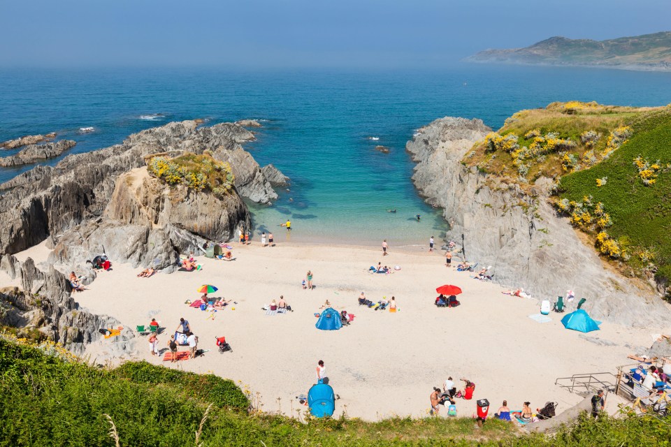 Barricane Beach, a small sheltered cove which is part of Woolacombe Beach, North Devon