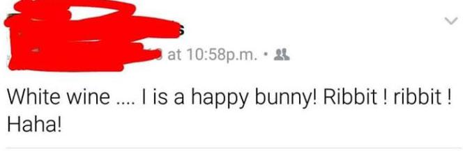  After all that vino, these Facebook user forgot what noise a bunny makes