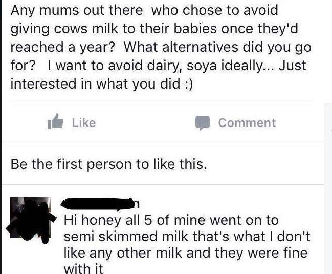  These women failed to realise that semi-skimmed milk comes from a cow