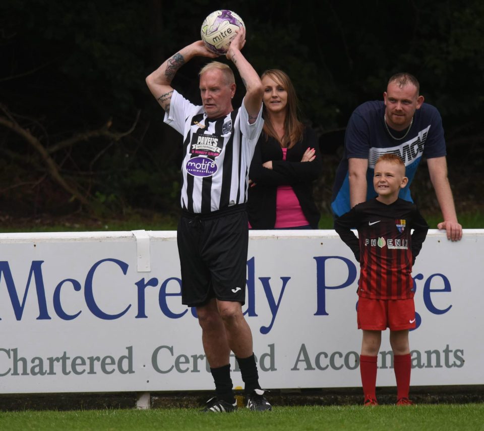  Paul Gascoigne takes a throw-in during the charity match