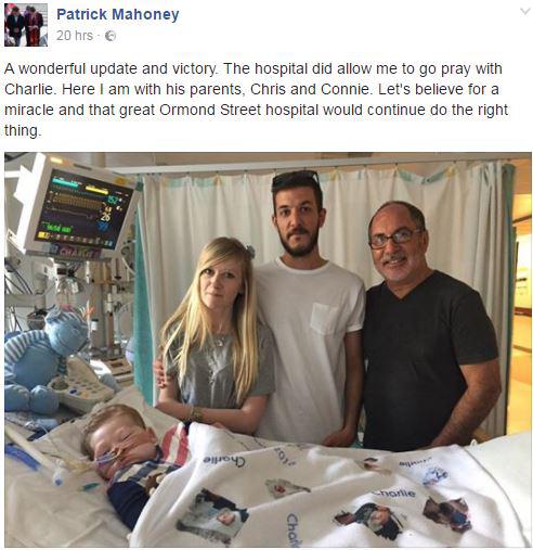  Reverend Patrick Mahoney prayed with Charlie's parents by his bedside