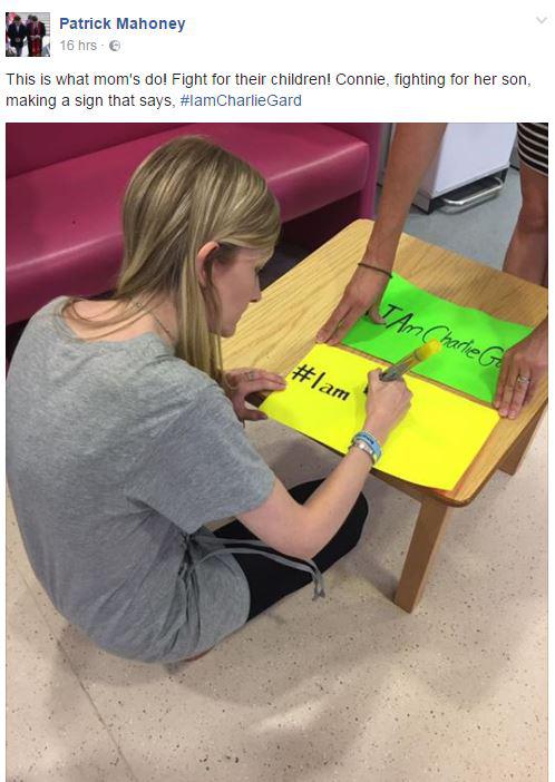  He posted a picture of defiant Connie making signs for her son