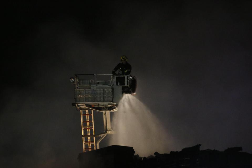  Firefighters used high-powered hoses and tower jets to battle the blaze