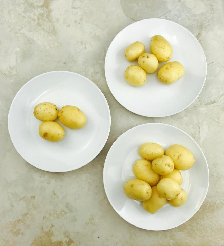  If you're keen to trim that waist, hold back and stick to just three new potatoes with your dinner