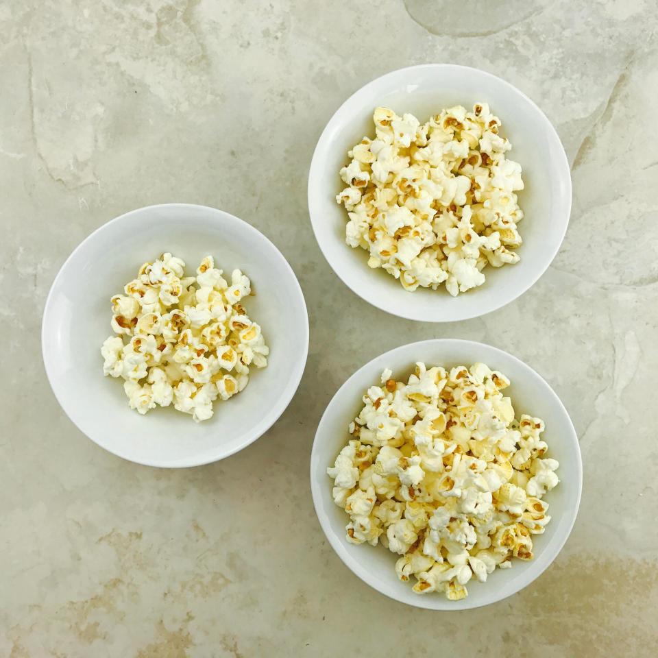  Popcorn may be a "healthy" snack, but eat too much and you'll still pile on the pounds. These portions reveal how much you should eat if you want to lose, maintain or gain weight