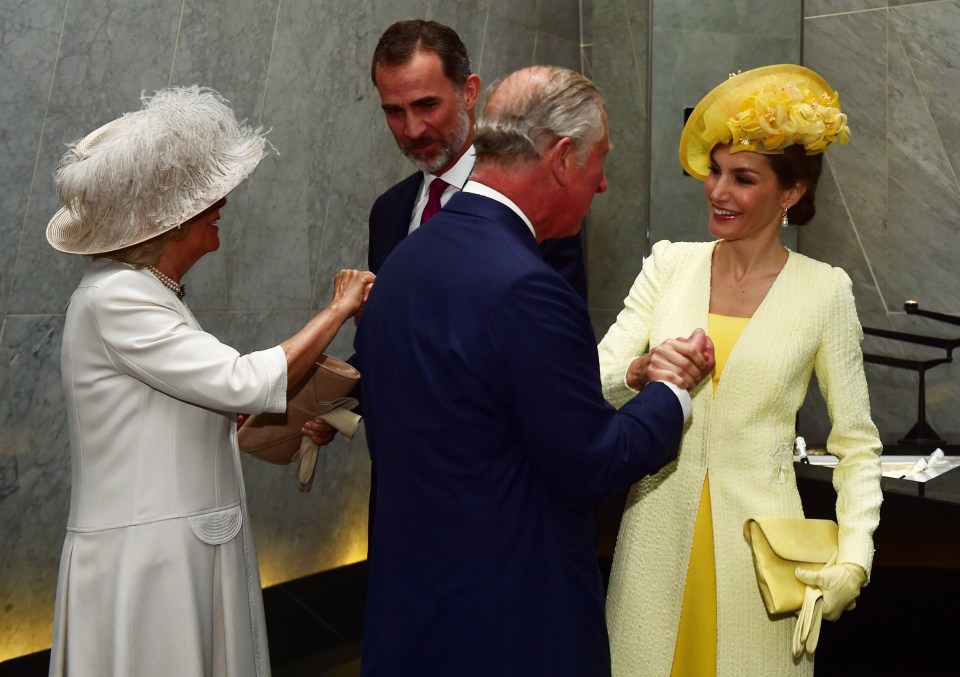 Before they met the Queen – King Felipe and Queen Letizia were greeted at their hotel by Prince Charles and the Duchess of Cornwall