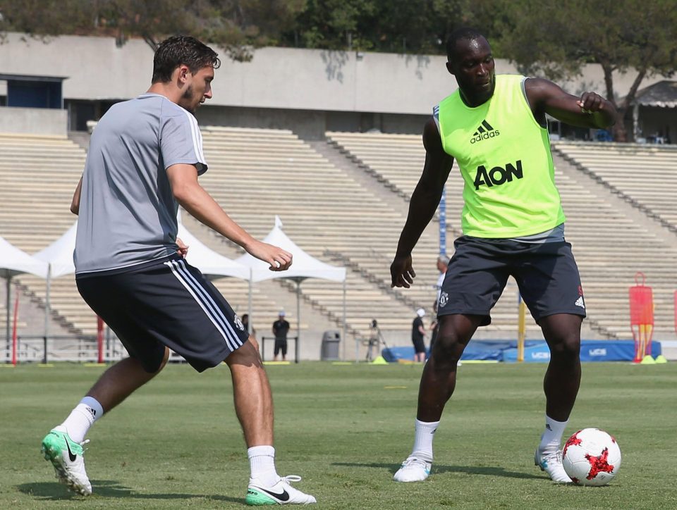  Matteo Darmian and Romelu Lukaku warm up for the season ahead on United's tour of the US