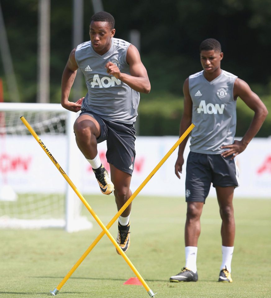  Anthony Martial in Manchester United training with Marcus Rashford