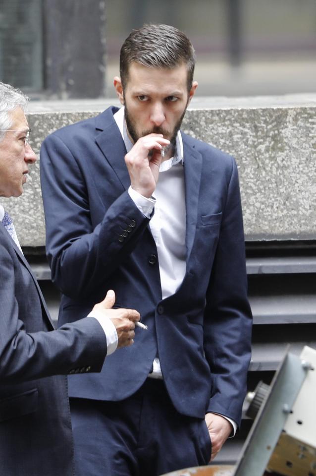  Chris calms his nerves outside after he and Connie left the courtroom following an angry clash with the judge earlier