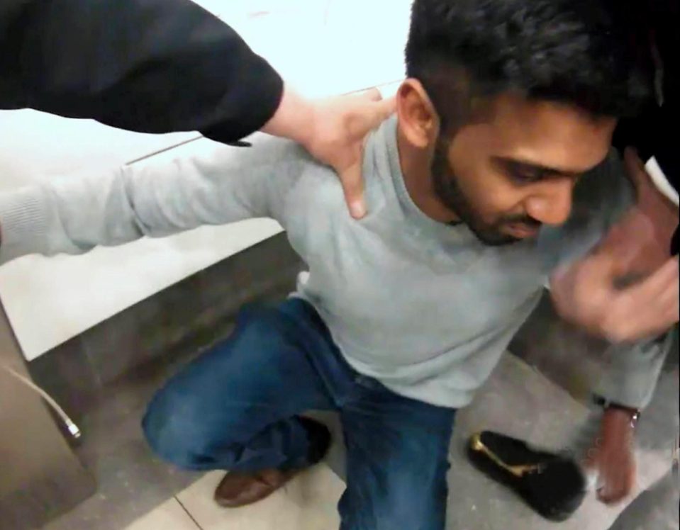  Prasad falls to his knees after vigilante group greet him with the words: 'You are here to meet a 12-year-old girl for sex'