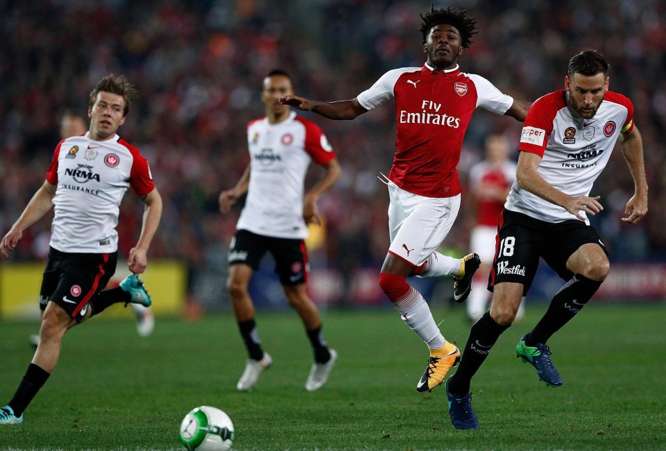  New boy Alexandre Lacazette is on tour with Arsenal Down Under, helping to set up a goal for Olivier Giroud against West Sydney Wanderers