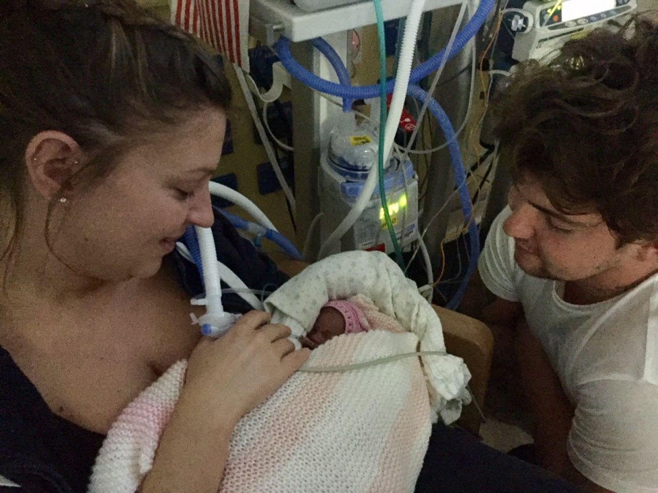 The first time parents Shona and Darren held Dolly, aged six weeks