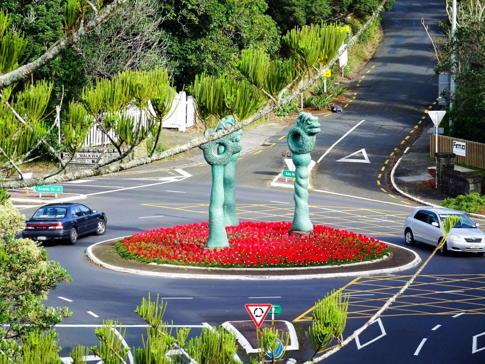 The unique Titirangi roundabout in Auckland was voted the world's best in 2017