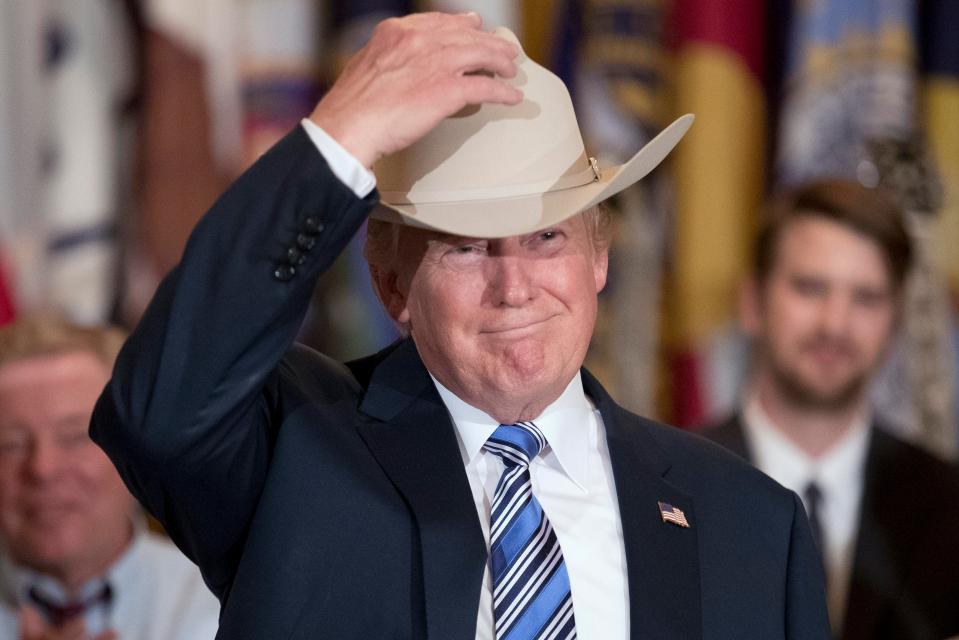  The US President is a real cowboy wearing traditional Texas headgear