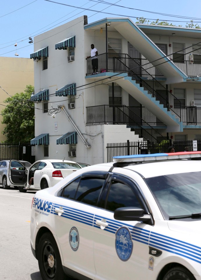 A police car sits in the Overtown area of Miami where the fifth grader died